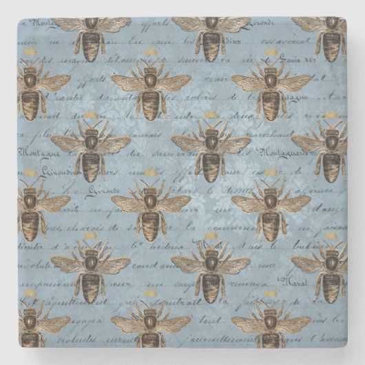  blauwe honingbijen stenen onderzetter (Voorkant)