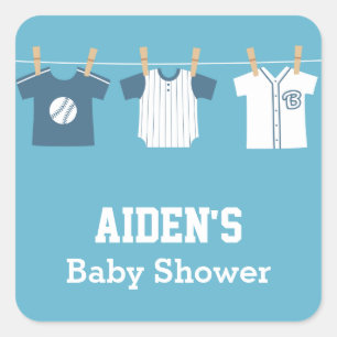 Blauwe honkbal baby jongen shower feest labels