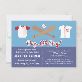 Blauwe honkbal baby jongen shower feest uitnodigin kaart