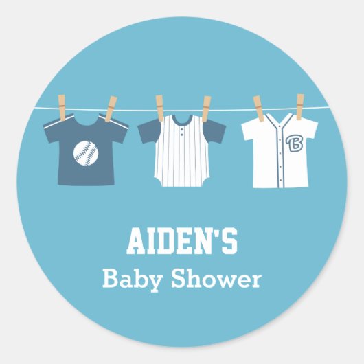 Blauwe honkbal baby jongens shower feest labels (Voorkant)