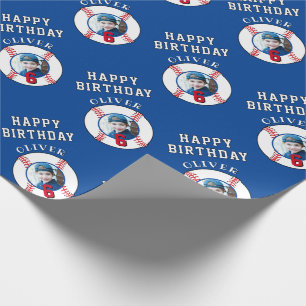 Blauwe honkbal kinderen verjaardagsfoto cadeaupapier