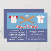 Blauwe honkbaljongen douche uitnodiging (Voorkant / Achterkant)