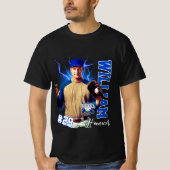 Blauwe honkbalspeler Een foto met naam T-shirt (Voorkant)