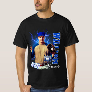 Blauwe Honkbalspeler Eén Foto met Naam T-shirt