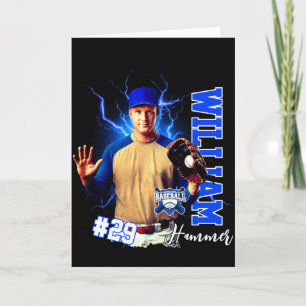 Blauwe honkbalspeler één foto met naam T-shirt  Kaart