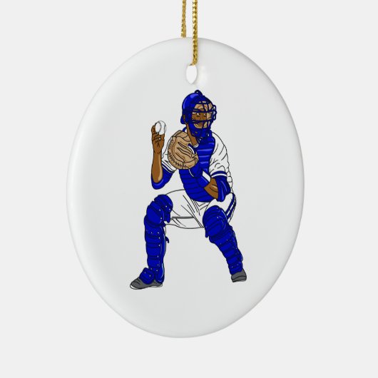 Blauwe honkbalvanger keramisch ornament (Rechts)