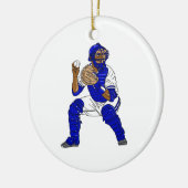 Blauwe honkbalvanger keramisch ornament (Links)