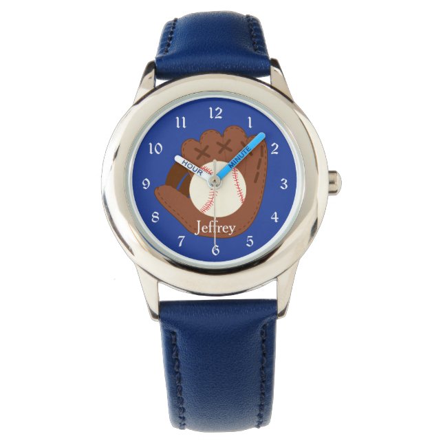 Blauwe honkhbalhandschoen kinderen horloge (Voorkant)