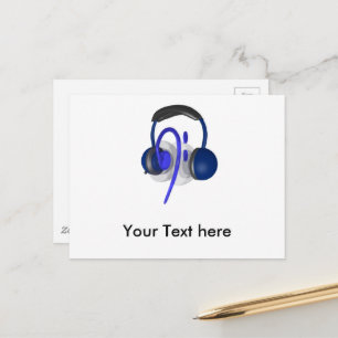 Blauwe hoofdset die een klassieke tas afspeelt briefkaart