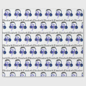 Blauwe hoofdset die een klassieke tas afspeelt cadeaupapier (Vlak)