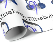 Blauwe hoofdset die een klassieke tas afspeelt cadeaupapier (Rol Hoek)