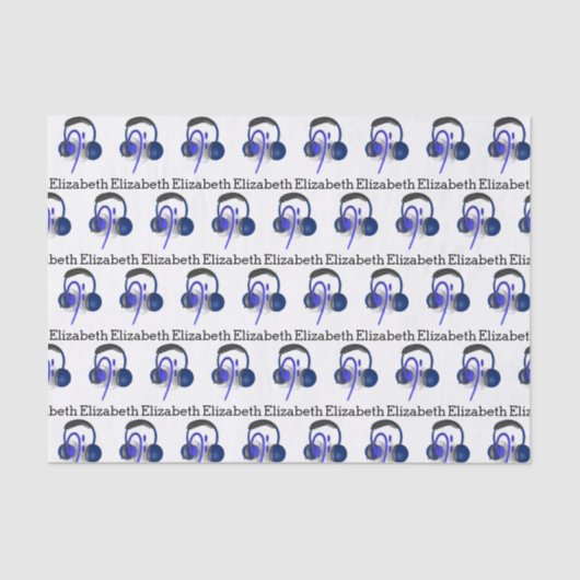 Blauwe hoofdset die een klassieke tas afspeelt tissuepapier (Voorkant)