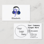 Blauwe hoofdset die een klassieke tas afspeelt visitekaartje (Voorkant / Achterkant)