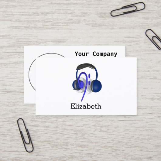 Blauwe hoofdset die een klassieke tas afspeelt visitekaartje (Voorkant / Achterkant in situ)