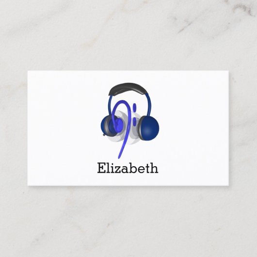 Blauwe hoofdset die een klassieke tas afspeelt visitekaartje (Voorkant)