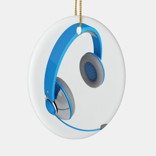 Blauwe hoofdtelefoon met microfoon keramisch ornament (Rechts)