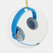 Blauwe hoofdtelefoon met microfoon keramisch ornament (Voorkant)