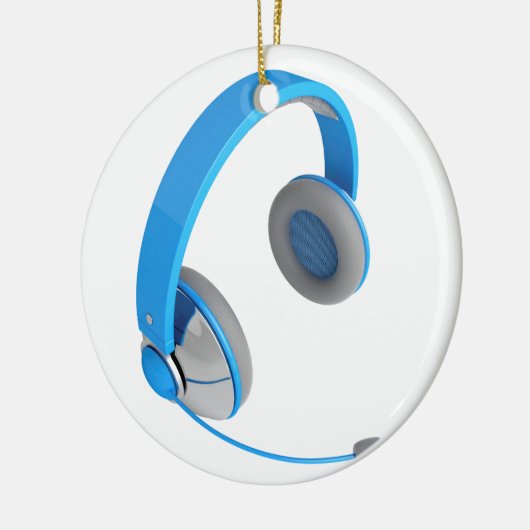 Blauwe hoofdtelefoon met microfoon keramisch ornament (Links)