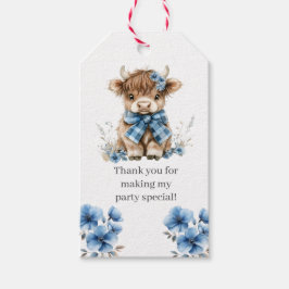 Blauwe hoogland Koe Birthday Party Favor Cadeaulabel