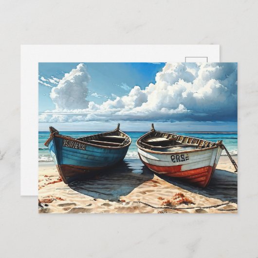 "Blauwe horizon". Een kleurrijk ontspannend bootze Briefkaart (Voorkant / Achterkant)