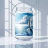 Blauwe Horizon Solitaire Zeilboot Blikvorm Glas