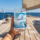 Blauwe Horizon Solitaire Zeilboot Blikvorm Glas