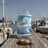 Blauwe Horizon Solitaire Zeilboot Blikvorm Glas