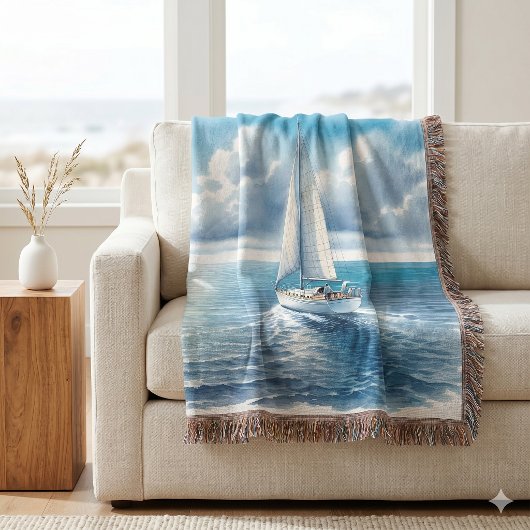 Blauwe Horizon Solitaire Zeilboot Deken