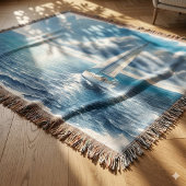 Blauwe Horizon Solitaire Zeilboot Deken