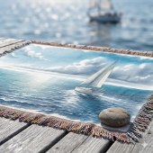 Blauwe Horizon Solitaire Zeilboot Deken