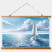 Blauwe Horizon Solitaire Zeilboot Hangend Wandkleed (Voorkant)