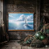 Blauwe Horizon Solitaire Zeilboot Hangend Wandkleed