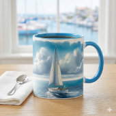Blauwe Horizon Solitaire Zeilboot Mok