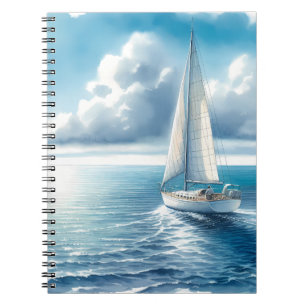 Blauwe Horizon Solitaire Zeilboot Notitieboek