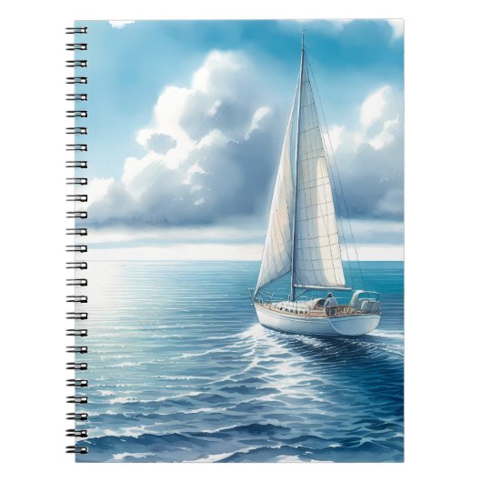 Blauwe Horizon Solitaire Zeilboot Notitieboek (Voorkant)