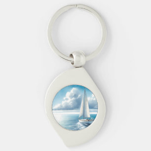 Blauwe Horizon Solitaire Zeilboot Sleutelhanger