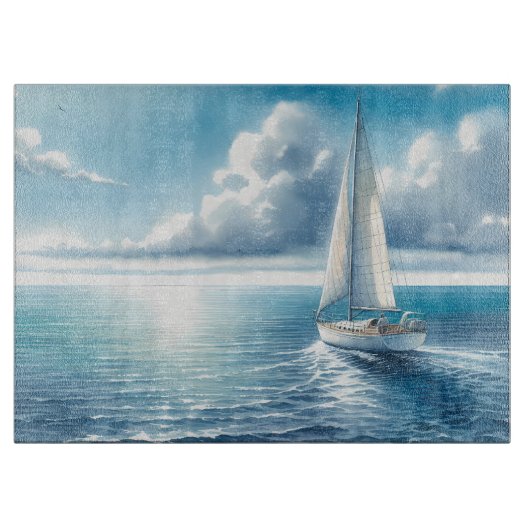 Blauwe Horizon Solitaire Zeilboot Snijplank (Voorkant)
