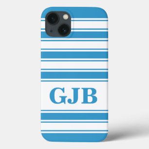 Blauwe horizontale streep met monogram Case-Mate iPhone case