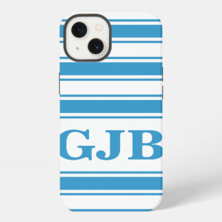 Blauwe horizontale streep met monogram iPhone 13 hoesje
