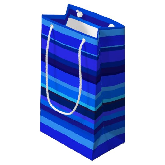 Blauwe horizontale strepen klein cadeauzakje (Voorkant Gekanteld)