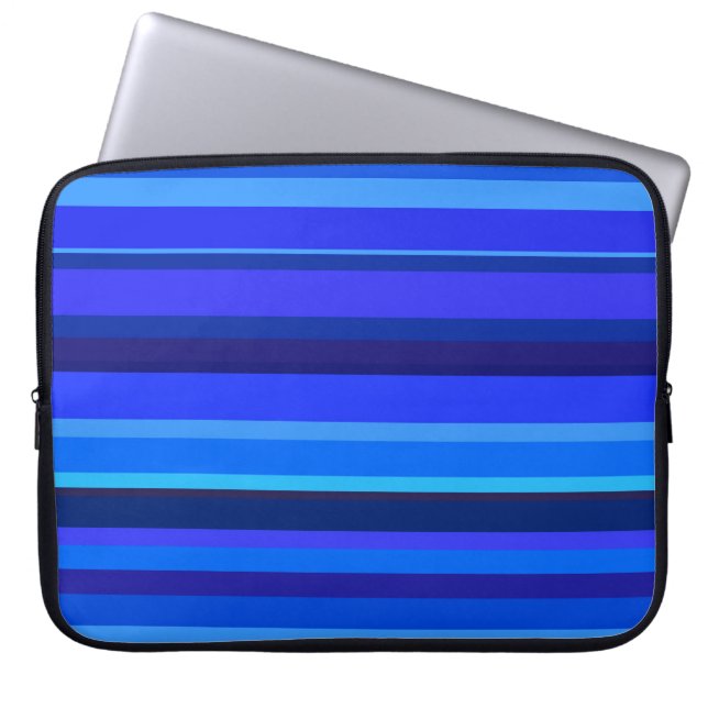Blauwe horizontale strepen laptop sleeve (Voorkant)