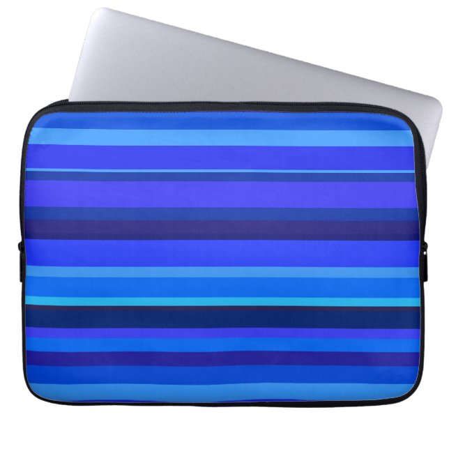 Blauwe horizontale strepen laptop sleeve (Voorkant)