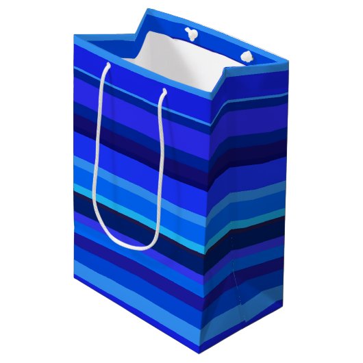 Blauwe horizontale strepen medium cadeauzakje (Voorkant Gekanteld)