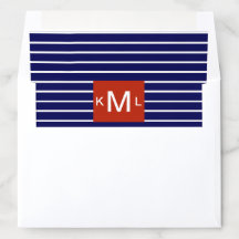Blauwe horizontale strepen Rood monogram Sjabloon