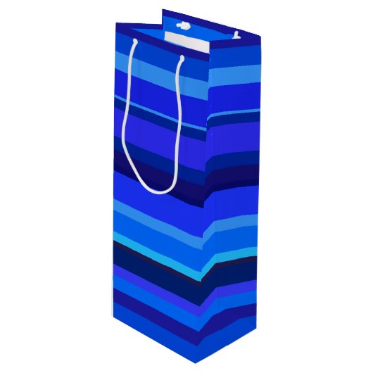 Blauwe horizontale strepen wijn cadeautas (Voorkant Gekanteld)