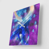 BLAUWE HORSE PROFIEL VIERKANTE KLOK (Hoek)