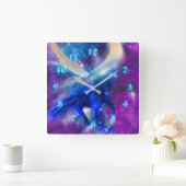 BLAUWE HORSE PROFIEL VIERKANTE KLOK (Huis)