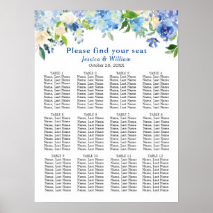 Blauwe Hortensia 12 Tafels Trouw STOELVERDELINGSPL Poster