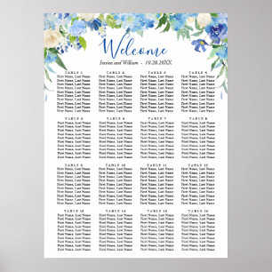 Blauwe Hortensia 16 Tafels Bruiloft ZITPLAATJE Poster