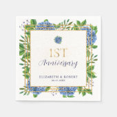 Blauwe Hortensia 1e huwelijksverjaardag Servet (Voorkant)